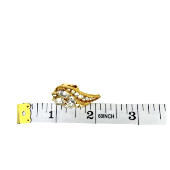 Crown Trifari Clip Earrings Clear Rhinestones Bright Sparkle Swirl Leaf Goldtone - Picture 11 of 11